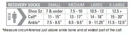 recovery socks size chart