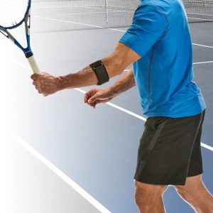 tennis elbow strap with pads on tennis player